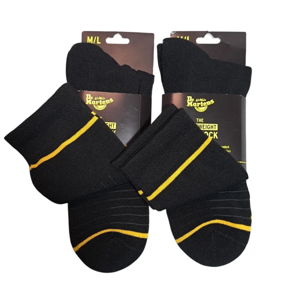 2-Pairs Dr. Martens The Lightweight Doc Sock‎ Black/Yellow Size M/L